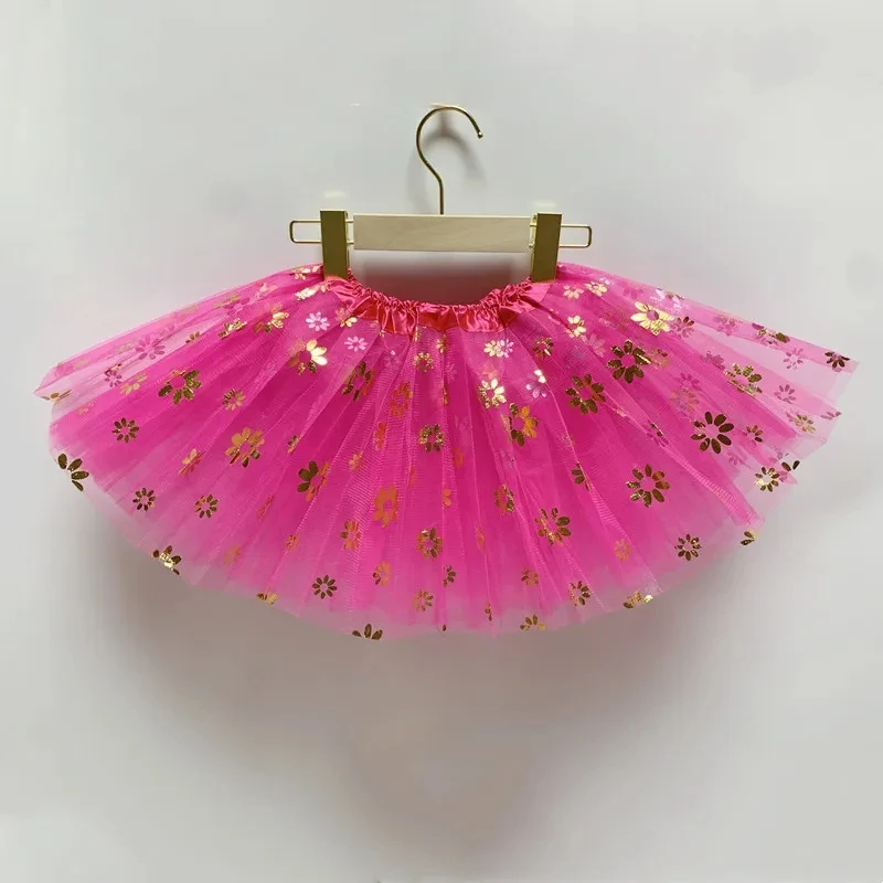 Kids Baby Flower Glitter Dance Tutu Skirt For Girl Floral 3 Layers Tulle Toddler Pettiskirt Children Chiffon 2-8T