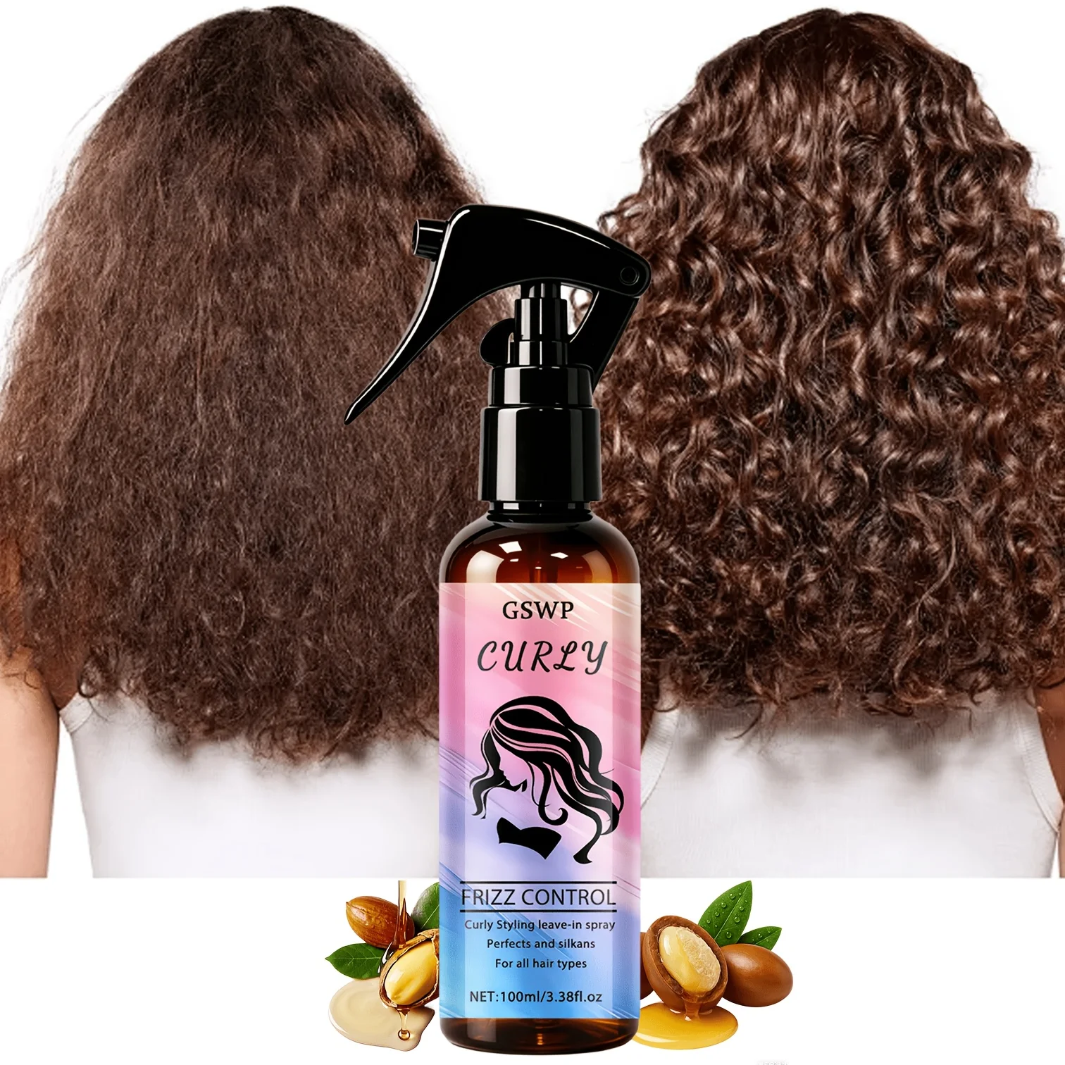 GSWP [Leave-In Curling Spray], Deeply Moisturizes Hair Texture, and Provides Smoothness and Softness，Tames Frizz.100ml/200ml