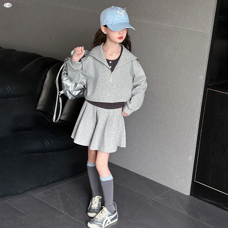 2026 spring autumn Girls set Clothes teens ctop top hooded zipper sweatshirt + pleated skirt 4 5 6 7 8 10 11 12 year tracksuit