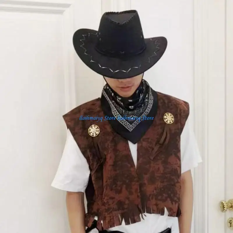 573B Open Front Suedes Fringe Vest Waistcoat Western Outfits Western Cowboy Costume