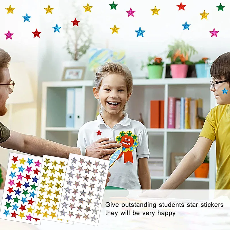 30 ورقة احباط نجمة معدنية ملصقات أورورا الفضة الذهب الملونة نقل ملصقات DIY بها بنفسك الشارات مكافأة السلوك الرسم البياني بريق التسمية #2