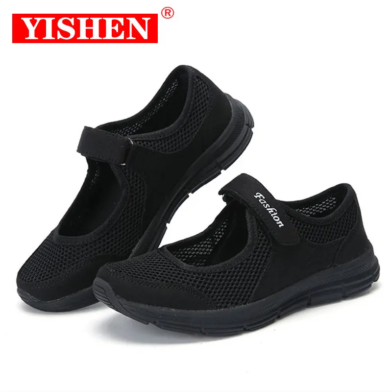 YISHEN-zapatos vulcanizados transpirables para Mujer, Zapatillas súper ligeras, informales, con gancho y lazo, planas