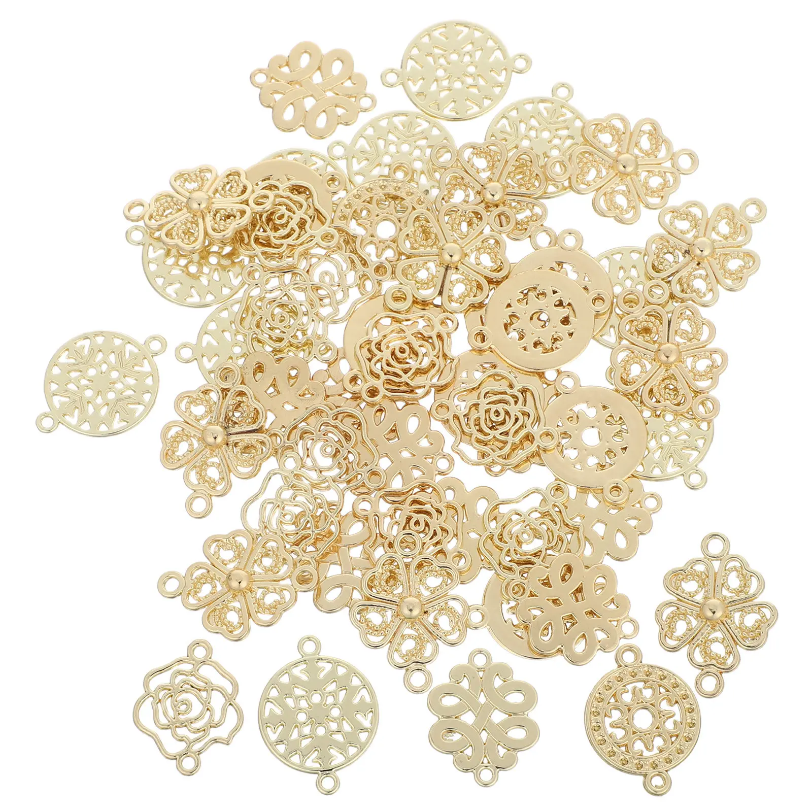 

50Pcs Alloy Jewelry Making Connectors Baroque Style Flat Filigree Hollow Double Hole Charms Metal Pendant Links for DIY