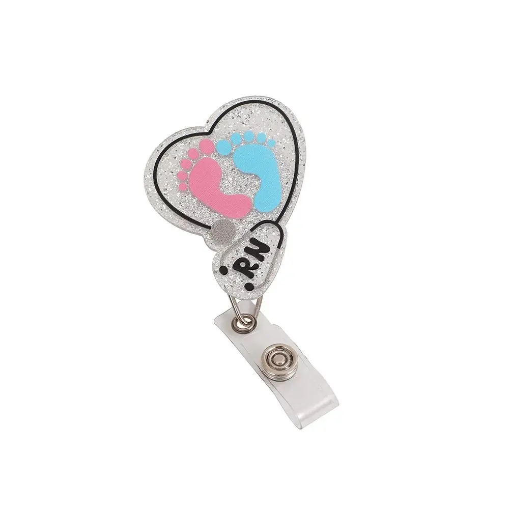 360 Rotating Retractable Badge Reel Chest Card Glitter Nurse ID Holder Acrylic Alligator Clip Name Card Holder Doctor Hospital