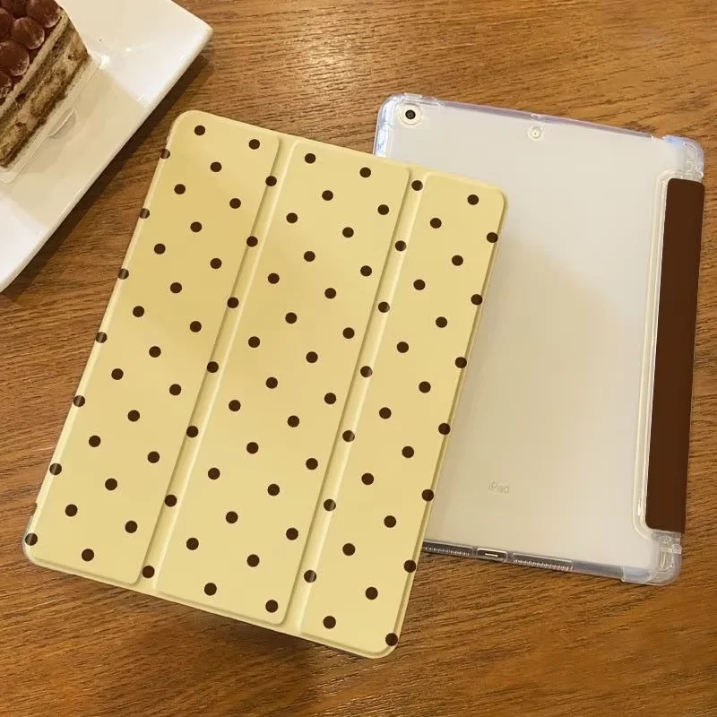 Polka Dots Yellow Brown Korea Tablet Case For iPad 10th 11th Gen 2025 7/8/9 10.2'' Air 4 5 6 7 11 For Air 2 9.7 Pro 11 Mini 6 7