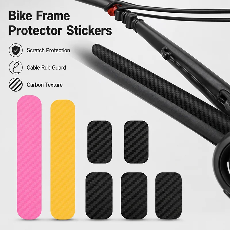 7PCS Bicycle Frame Protector Stickers Carbon Fiber Texture Anti-Scratch Cable Rub Guard Adhesive Film for MTB Road Bike