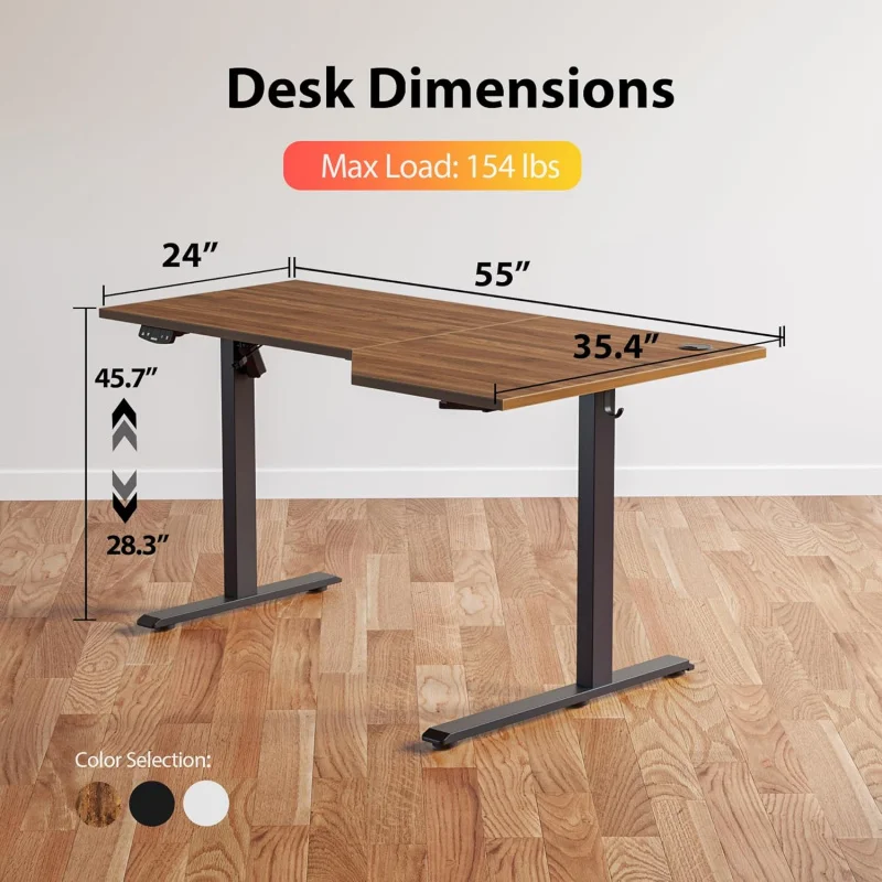 Mesa elétrica em forma de L de 55 polegadas com altura ajustável