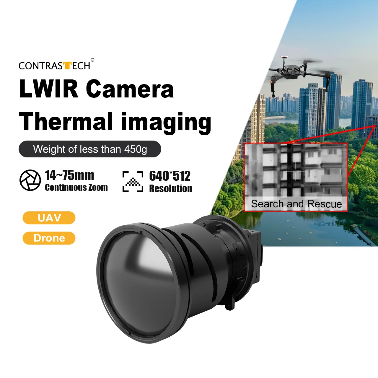 

Thermal Imging 640x512 50Hz LWIR 0.8-1.4μm Radiometric Drone Camera Module for Wildfire Detection Contrastech
