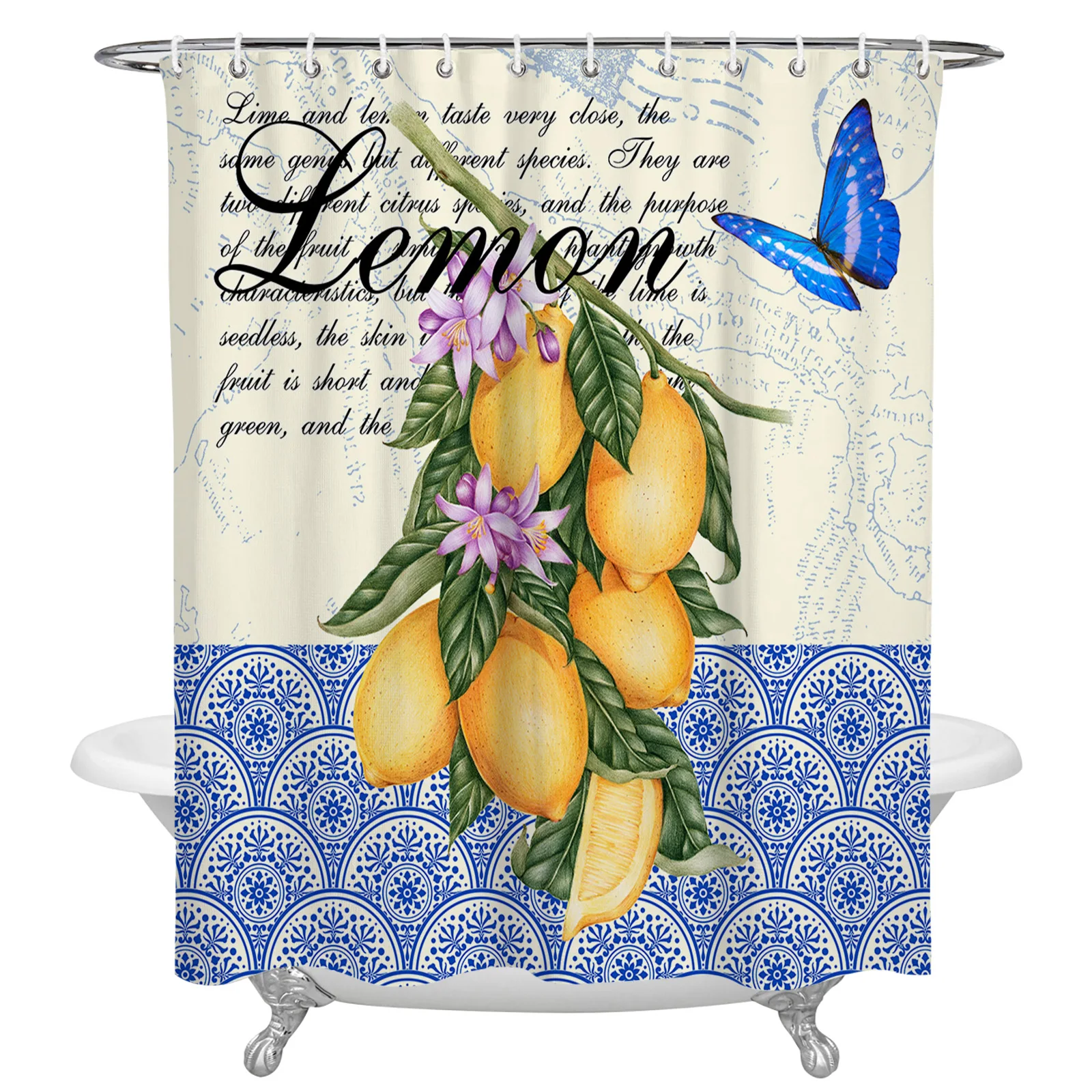 Moroccan Retro Butterfly Fruit Lemon Waterproof Bathroom Decoration Shower Curtain Printed Bathtub Curtains Bathroom Accessories