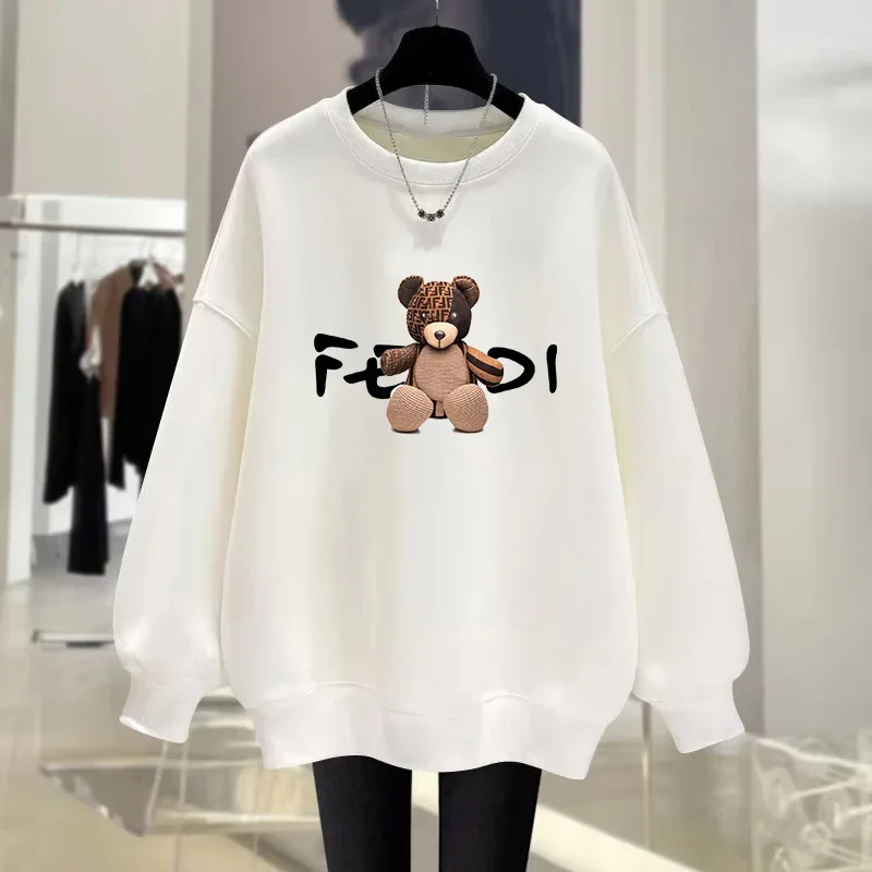 Casual Women Hoodies Bear Pattern Print High Quality Hoody Ladies Luxury Designer Retro Y2k Vintage Trendy Pullover Sweatshirt