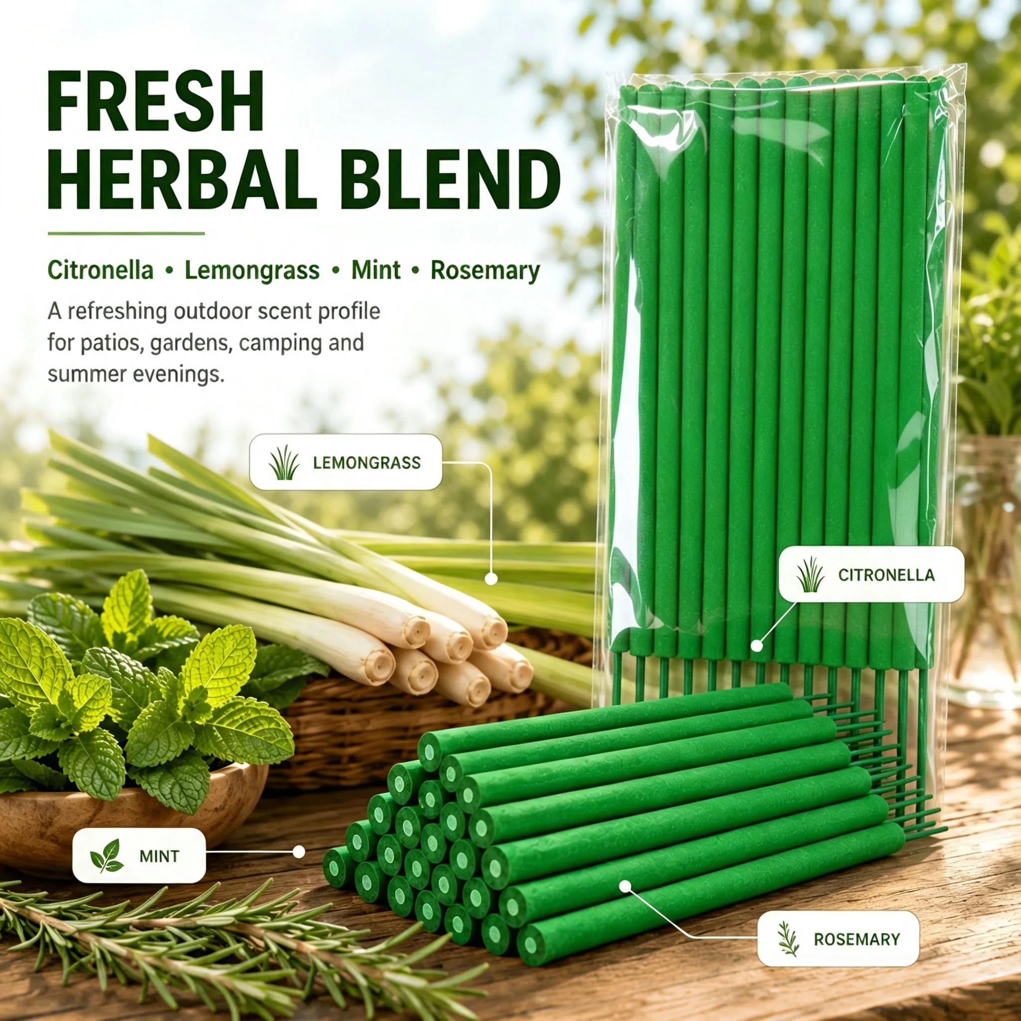 7/11/25 Extra-Large 7mm Garden Aroma Sticks |   Green Lemongrass Sticks |   Extended 27cm Aromatherapy Stick |   Home Fragrances |   Outdoor Aromatherapy |   Less Smoke |   Burns for about 1.5-2.5 Hours | Long-Lasting