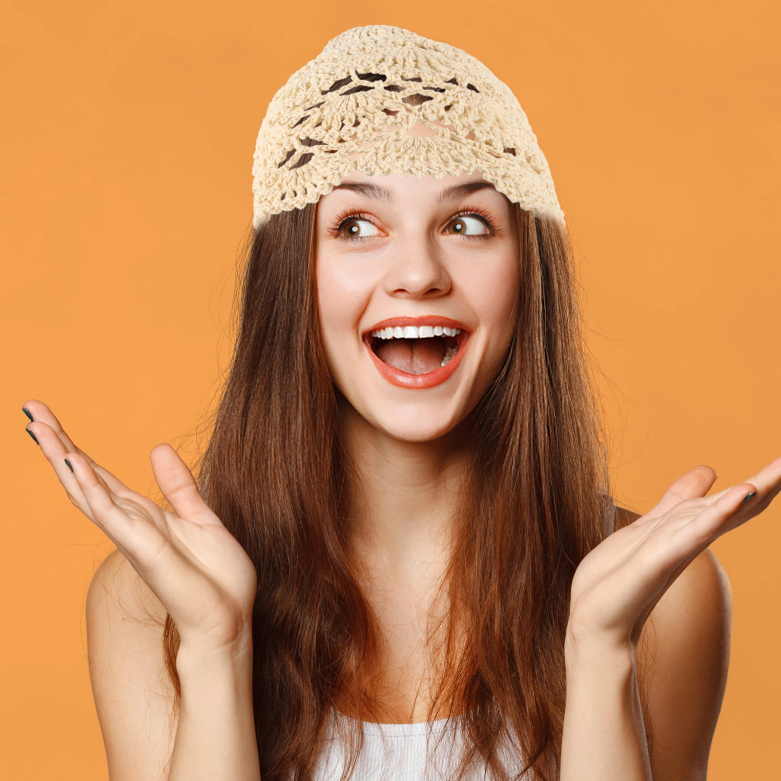 

Crocheted Lace Vintage Turban Beanie Casual Hollow Out Hat for Women Elegant Lightweight Hair Accessory Hollow Out Hat