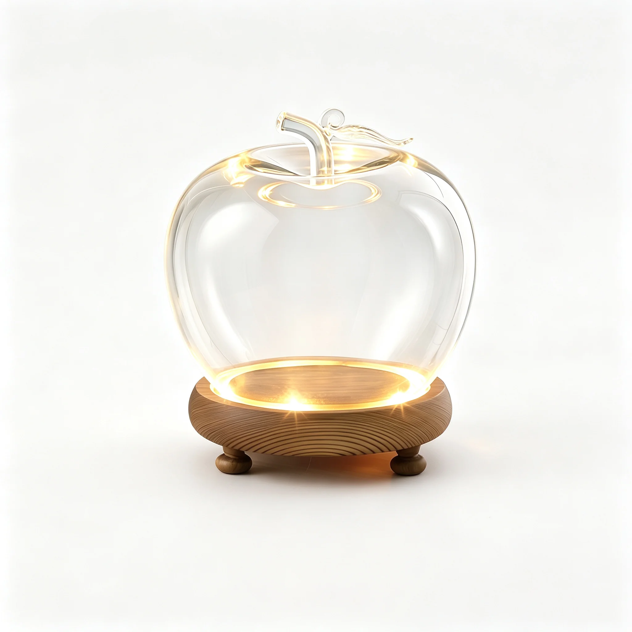 Apple Shape Glass Dome Cloche with Wooden Base Preserved Flower Display Jar Home Christmas Decor