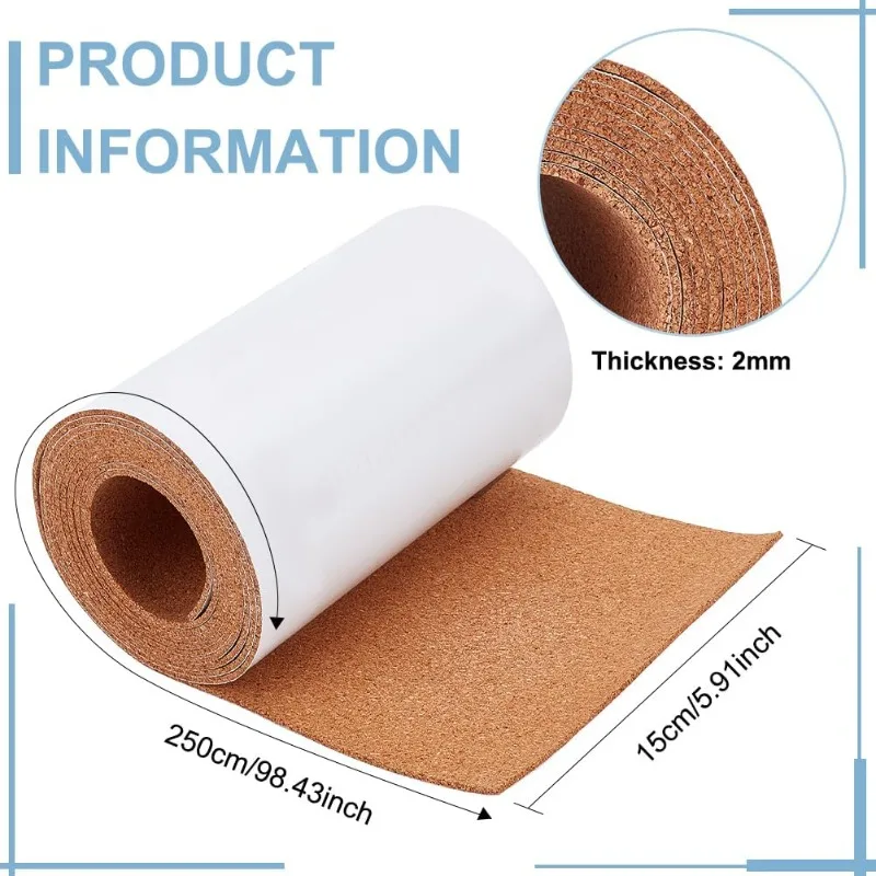 1 Roll 98.4x5.9inch Cork Roll 2 mm Thick Cork Mat Self-Adhesive Cork Board Cork Tiles with Strong Adhesive-Backed