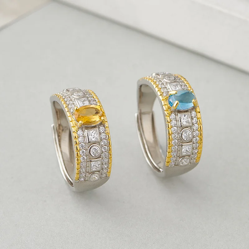 New S925 Sterling Silver Jewelry Vintage Court Style Ltalian Light Luxury Full Diamond Topaz Engagement Ring Selected Gift
