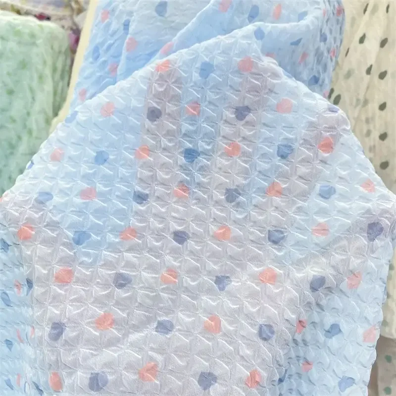 

Wrinkled Bubble Fabric with Peach Heart Pattern for Handmade Baby Clothes Hairband Children Dress Top DIY Soft Textured Material