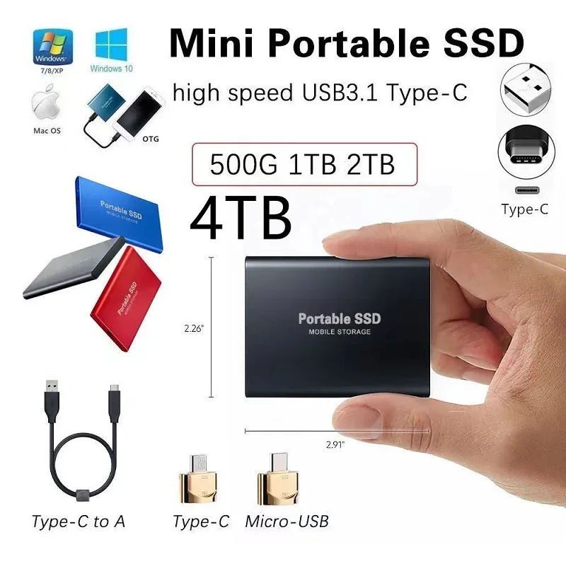 Disco Rígido Externo de Alta Velocidade, SSD Portátil, Disco Portátil, PS4, USB 3.1, 2.5 ", 500GB, 2TB, 4TB, 8TB, 16TB, novo, 2024