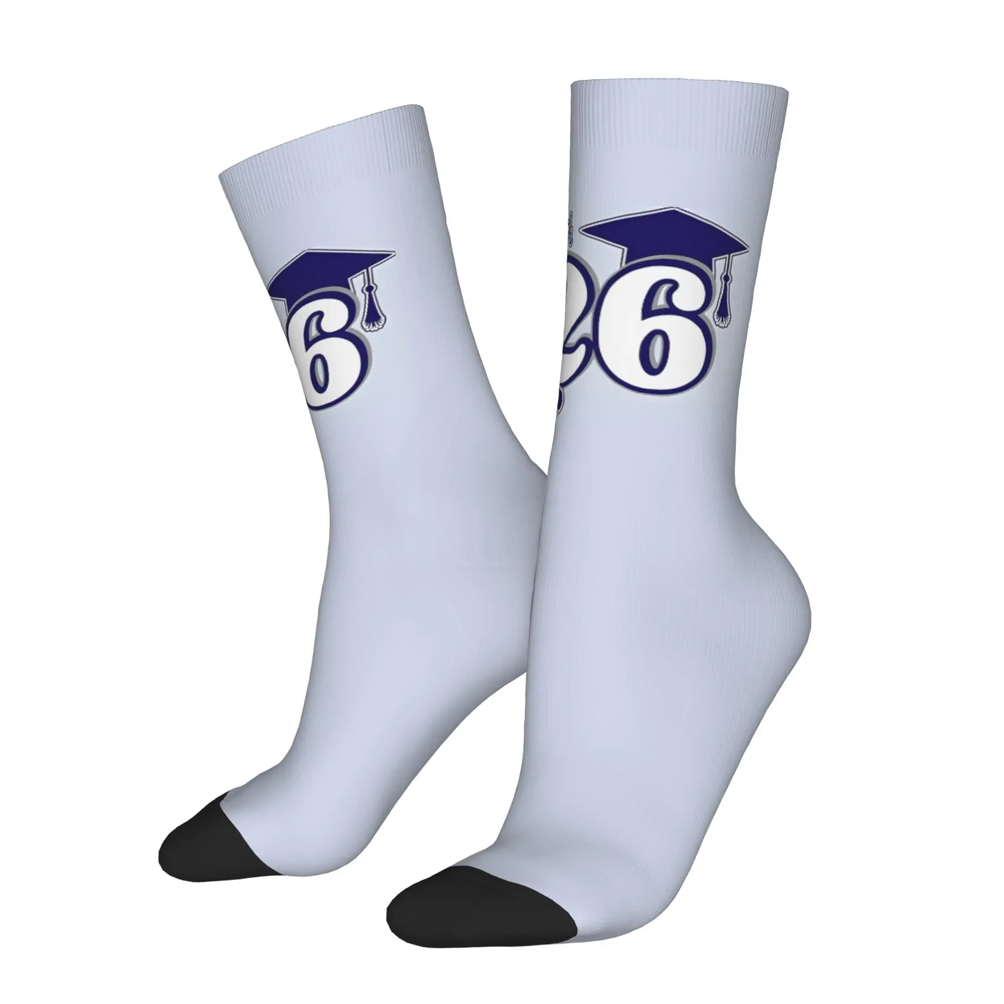 Funny Sock Graduation in 2026 Class Of 2026 Graduation  (Blue And Grey) Seamless  Printed Men Crew Socks Casual Men's Socks