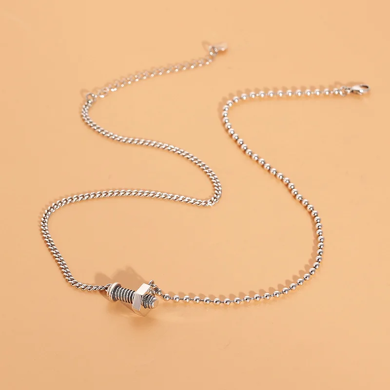 S925 sterling silver creative women clavicle chain screw nut silver necklace all-match street style trendy unique ornament