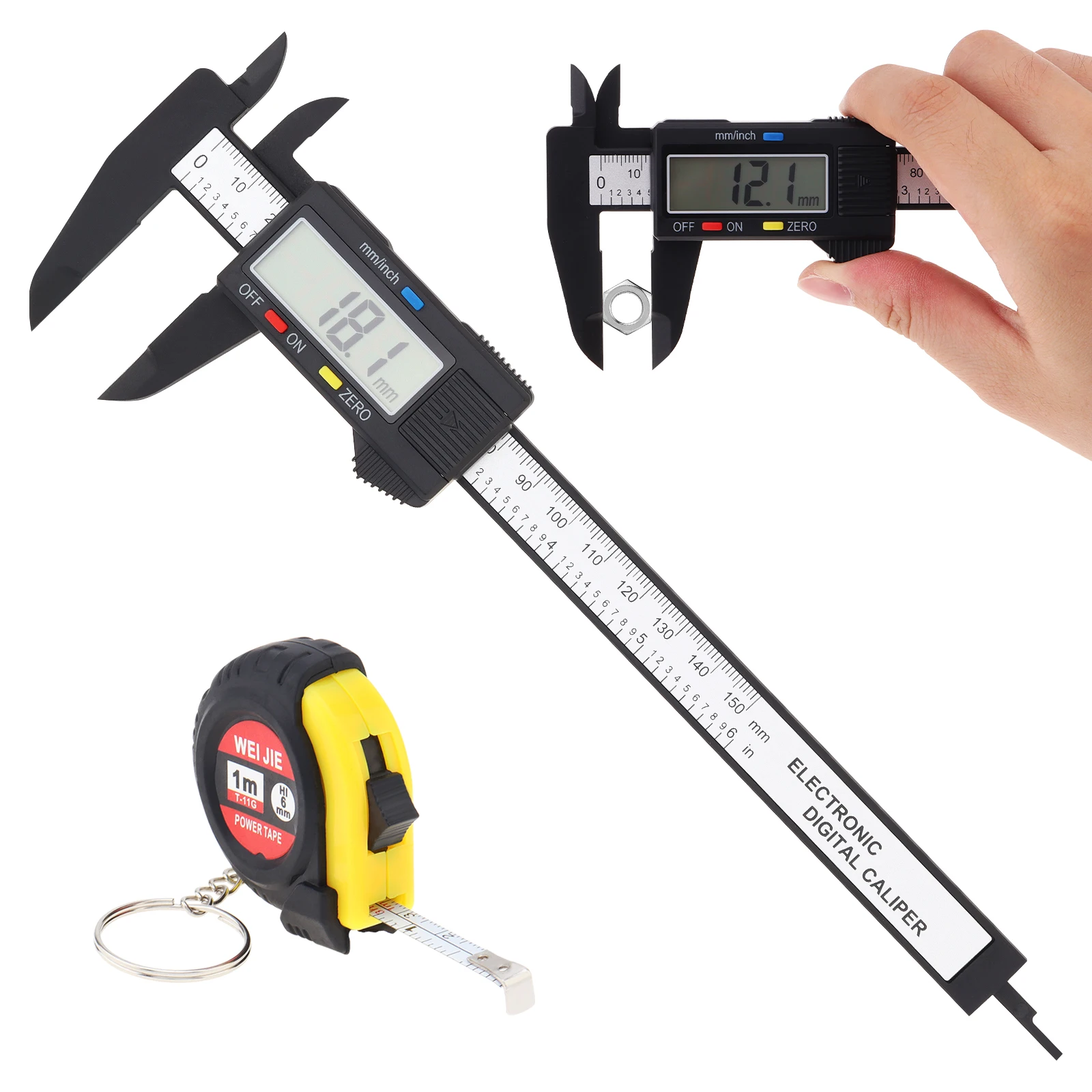 Eletrônica Digital Vernier Caliper Portátil Ferramenta de Medição Gauge Conjunto com Mini Tape Polegada Milímetro Tela Lcd 0150 mm Pcs por Conjunto
