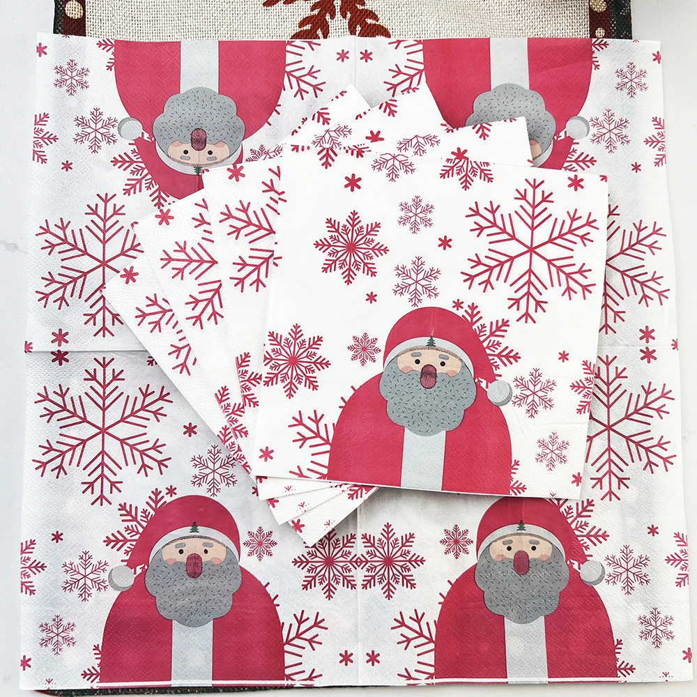 20pc Christmas Party Napkins simple Santa Claus Series of Dining Table Napkins Paper Safe Fragrant Free Soft Mouth Wiping Tissue