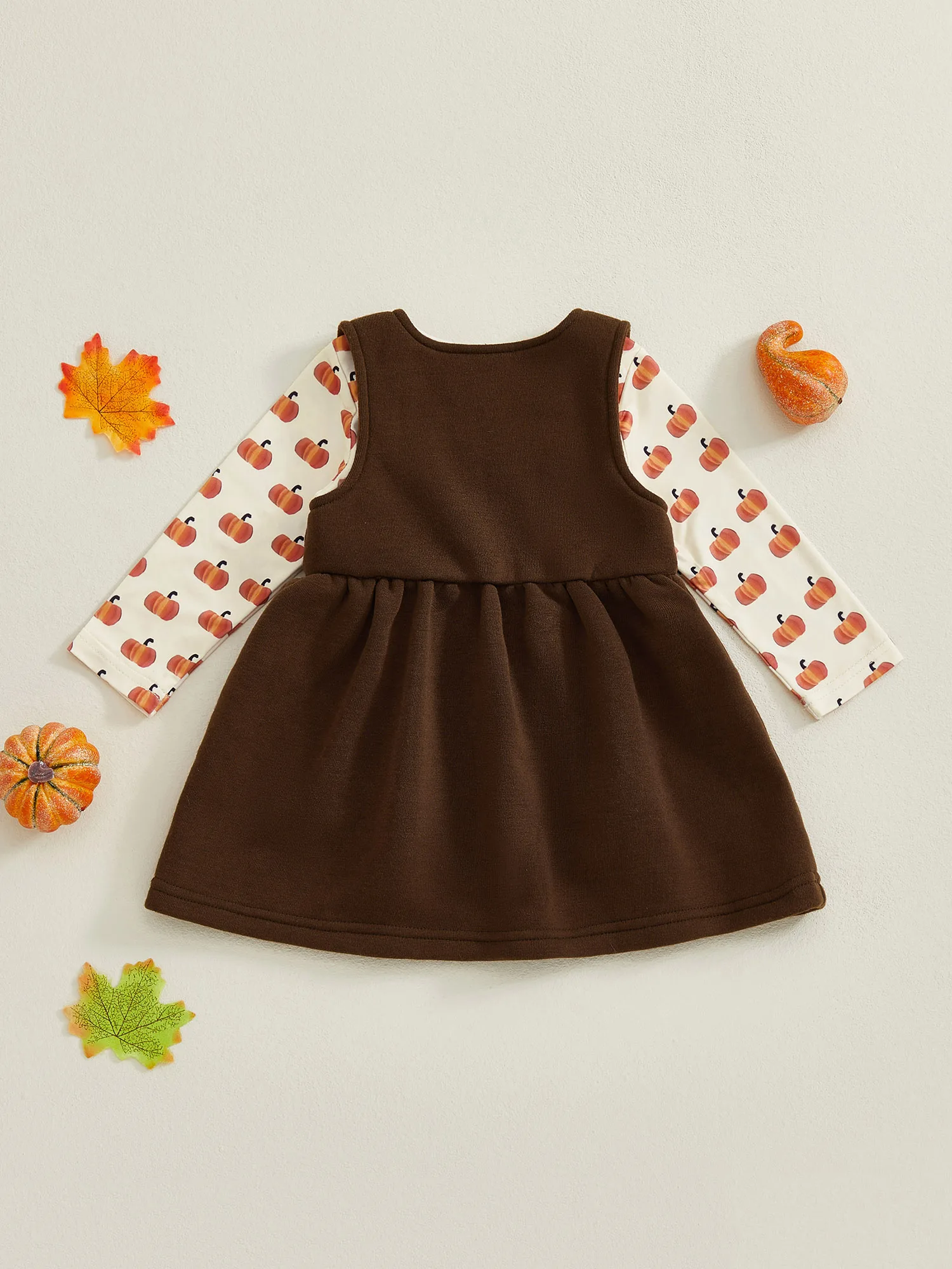 

Комплект одежды для маленьких девочек на День Благодарения с комбинезоном с тыквенным принтом и вышитым платьем-майкой для осеннего праздника