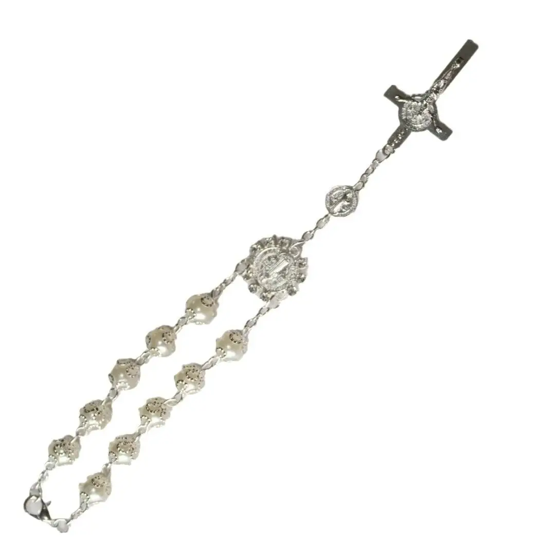 

Summer New Religious Rosary Bracelet For Women Fashion Cross Charm Glass Beaded Chain Bracelet Men Prayer Party Jewelry Gift