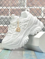 Women's high water platform pure white high heels four seasons fashion casual non-slip thick sole elevating sports shoes women