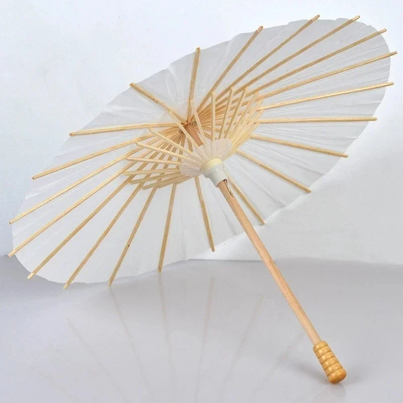 50pcs 60/80cm White Paper Long-handle Parasol Chinese Craft Paper Umbrella for Wedding Photograph Accessory Party Decors