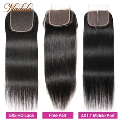 Nadula Hair 5x5 HD lace Closure 10-20inch Peruvian Hair Natural Straight Hair Closure Remy Hair 4*4 Swiss Lace Closure