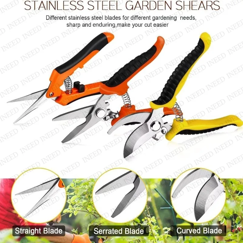 3pcs Pruning Scissors Stainless Steel Gardening Tool Set Metal Pruning Scissors Multi functional Manual Tools for Daily Home Use