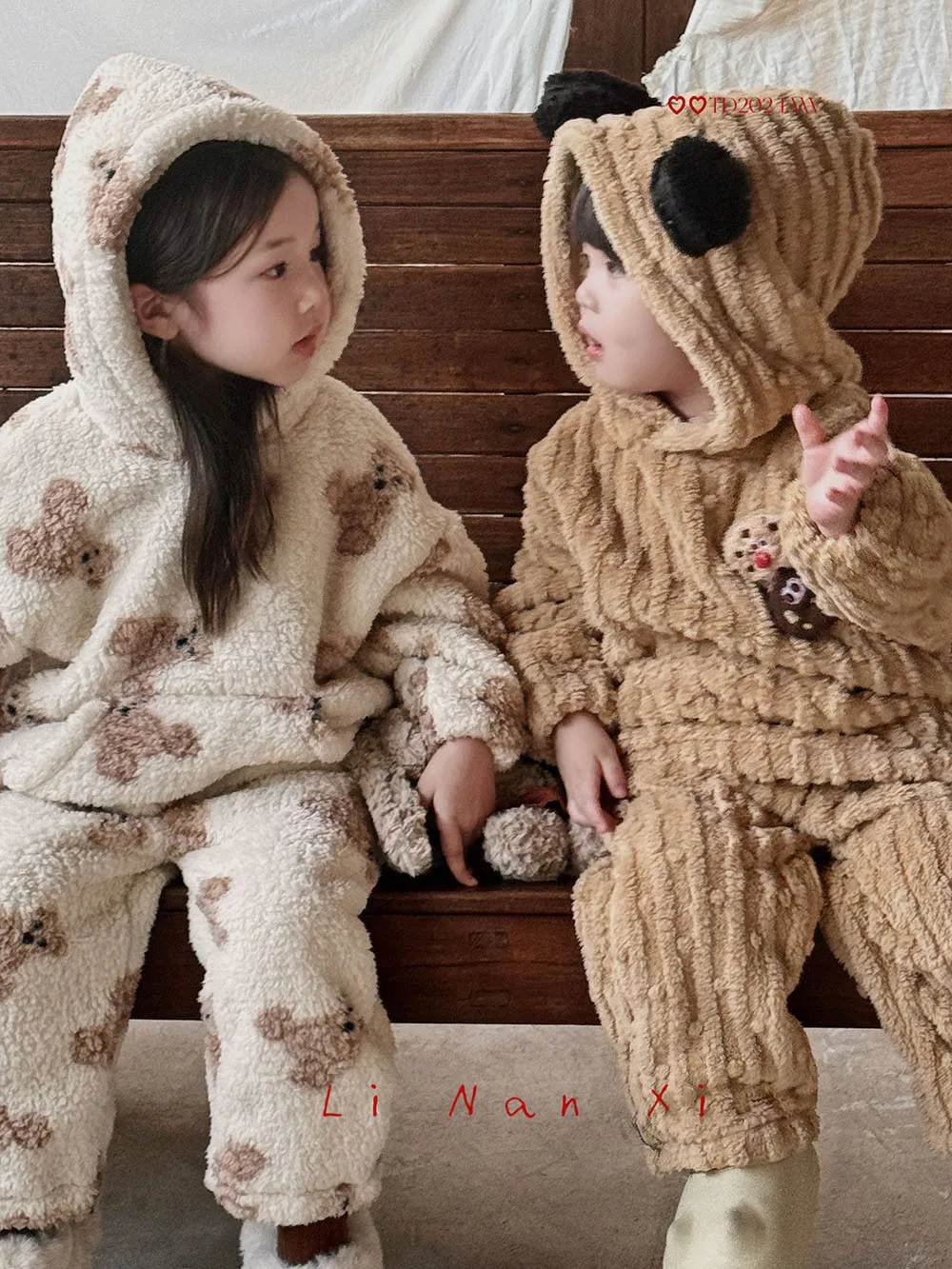 2024 겨울 아기 후드 의류 어린이 잠옷 잠옷 세트, 남아 벨벳 두꺼운 정장, 2-6 세 여아 플리스 따뜻한 홈웨어