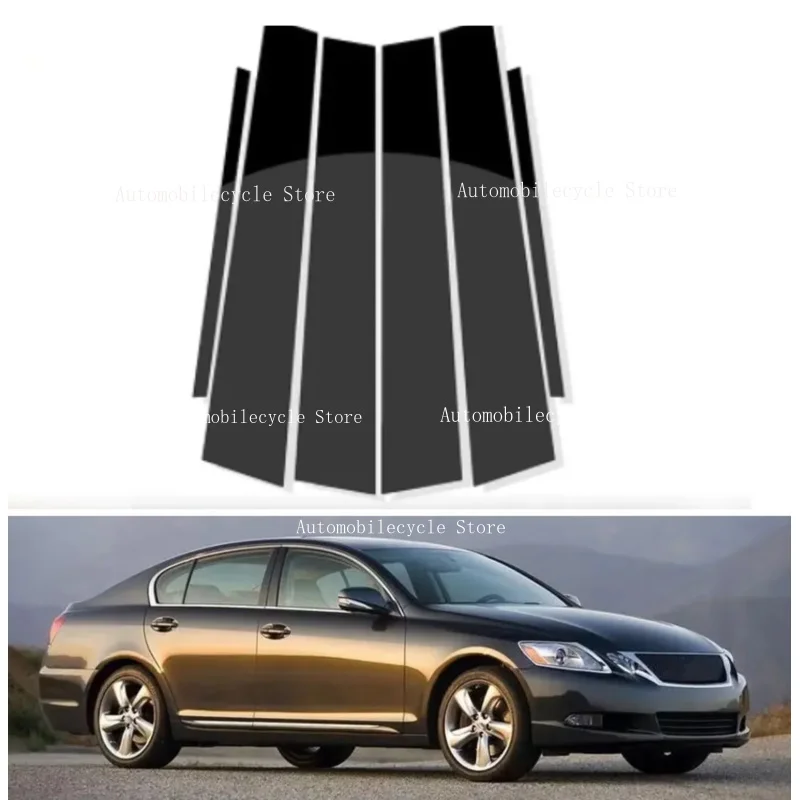 6PCS Glossy Black Pillar Posts Fit For Lexus GS 2006 2007 2008 2009 2010 2011  Window Moulding B C Center Sticker Cover