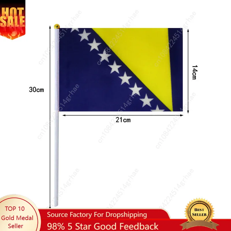 Bosnia and Herzegovina Hand Waving Flag Small Mini Hand Held Flags 10 Pcs  Sporting Event Support Handheld Flag