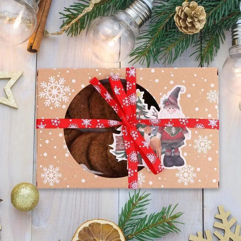 

12pcs Christmas Cookie Packaging Box Cute Cartoon Santa Claus Cookie Gift Box Transparent Plastic Food Packaging Box