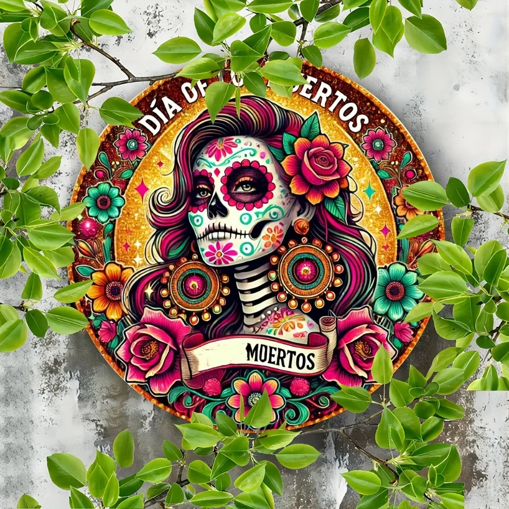 CIFBUY Retro Day Of The Dead Sugar Skull Floral Aluminum Wall Art Waterproof Wearproof Home Porch Yard Decor Gift