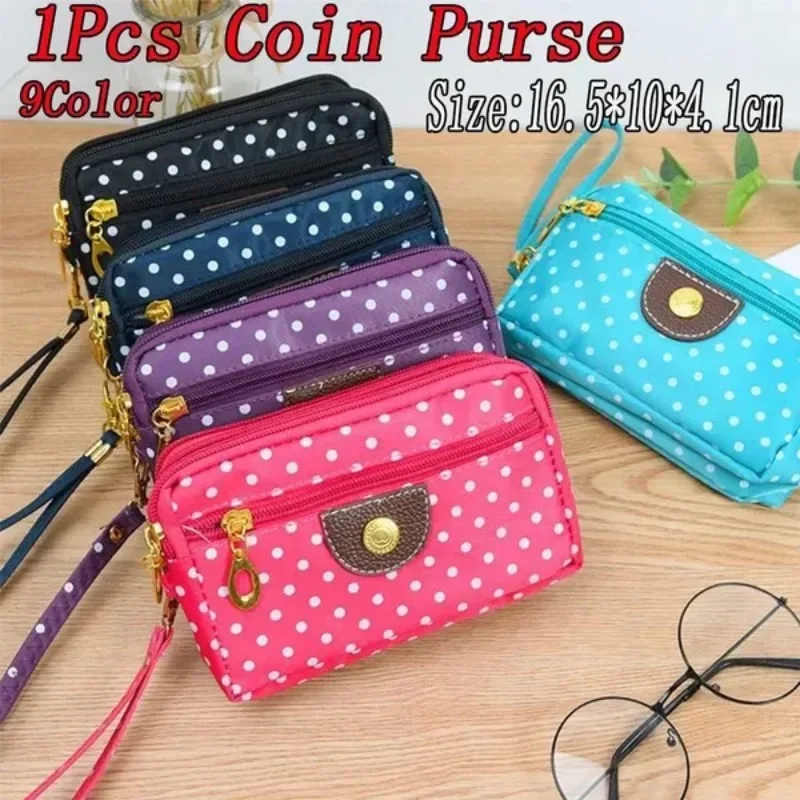 Multifunction Purse Coin Phone Bag Case Polka Dot Printing Multilayer Zipper Clouser Women Hand Bag