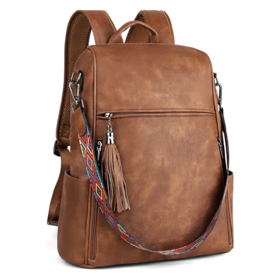 

Leather Laptop Backpack for Women Designer 15.6 inch PU Laptop Bag, Ladies Travel Computer Work Backpack Brown