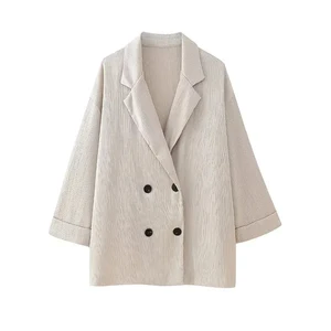 TRAF-سترة بليزر فضفاضة مزدوجة الصدر وبنطال عريض للساق بخصر مرتفع مطاطي ، أطقم نسائية من قطعتين ، أزياء أفضل 12 بدلة رياضية للنساء عشاري مبيعات - No8