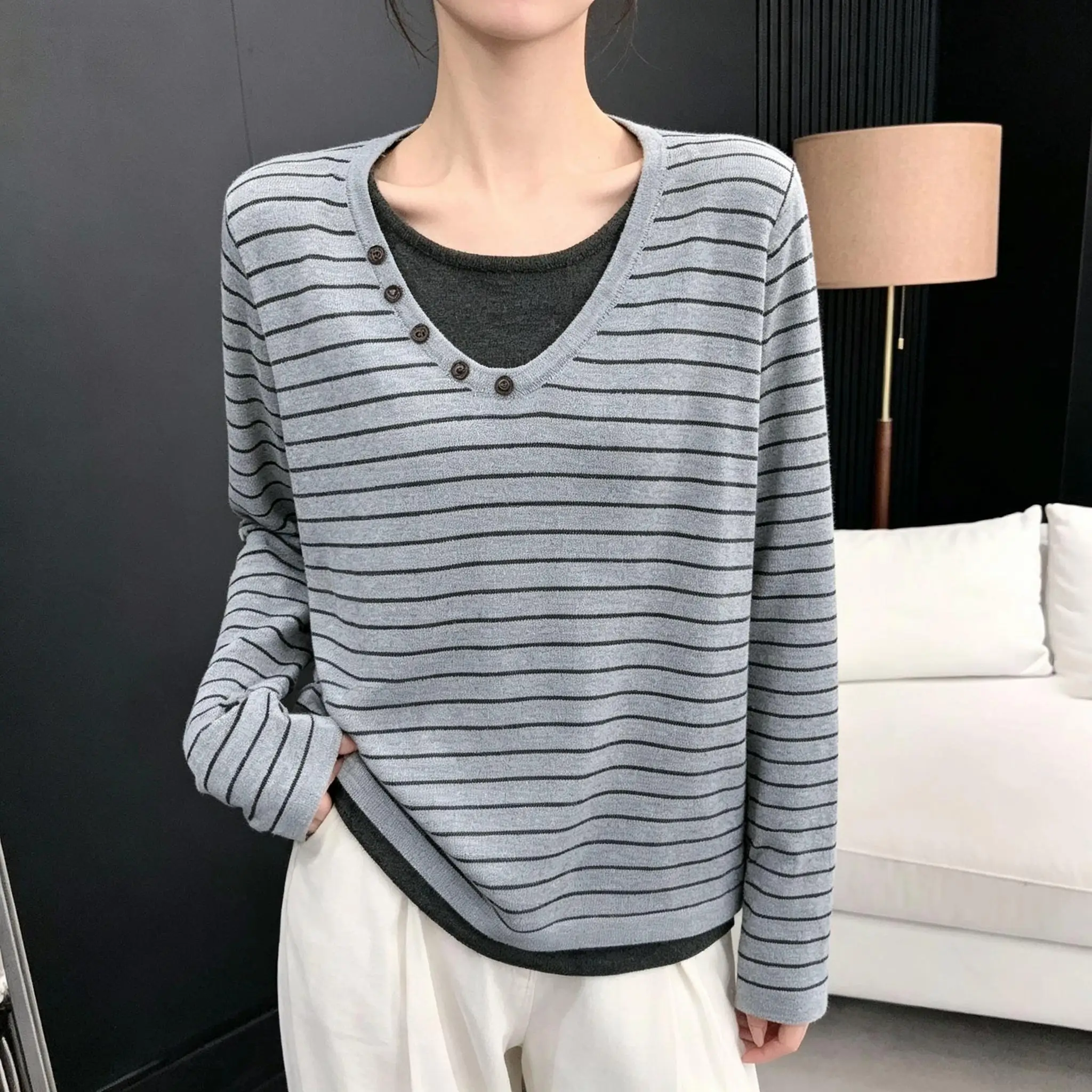 Modal Knit Shirt Women Soft Stretch Basic Knitted Top Casual Solid Color Long Sleeve Modal Fabric Blouse Daily Wear
