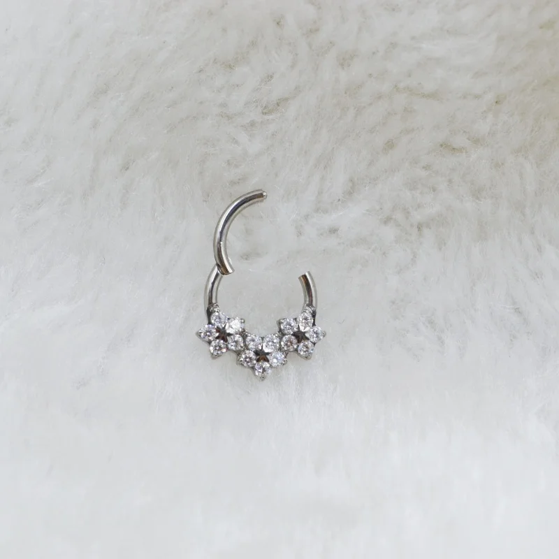 10pcs G23 ASTM F136 Titanium Flowers CZ  Nose Hoop Septum Clicker Ring Earring Lip Ear Tragus Helix Cartilage Body Piercing