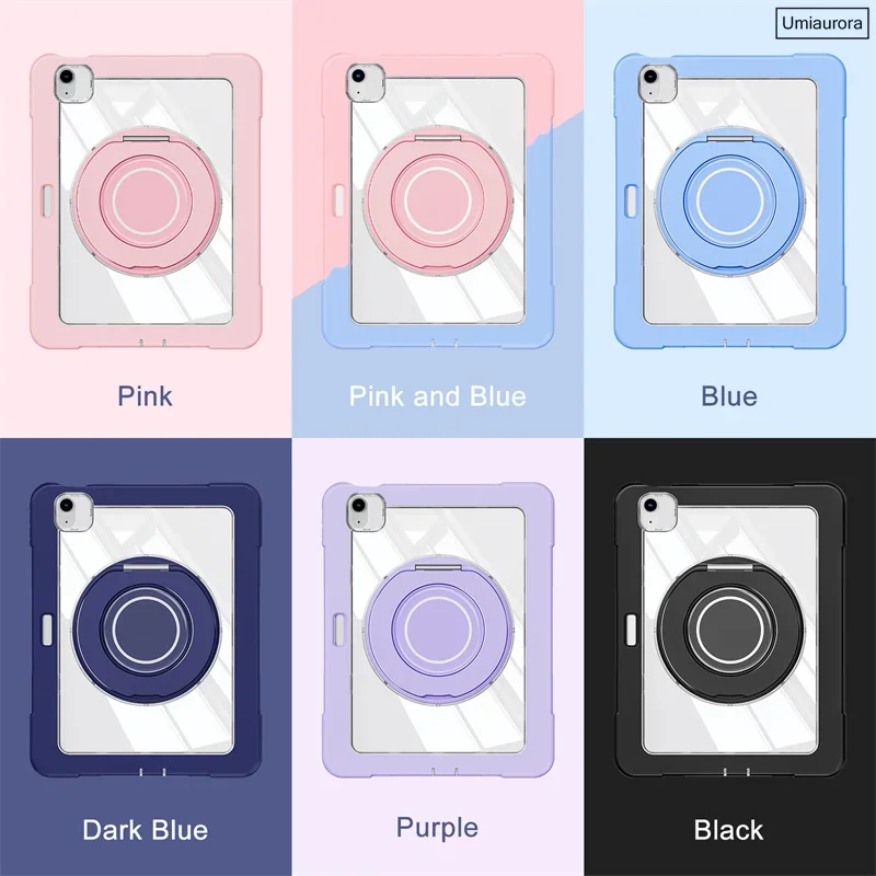 For IPad Air 5 10.9 Pro 11 12.9 13 inch M2 M3 M4 M5 Shockproof PC Silicon Armor Case Pull Ring Stand Pencil Holder Tablet Funda