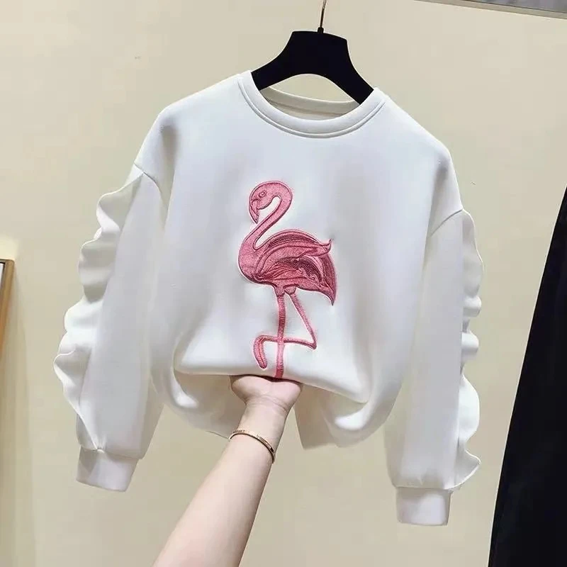 Children\'s sweater T-shirt spring and autumn girls baby embroidery loose ruffle top fashion bottoming shirt T-shirt