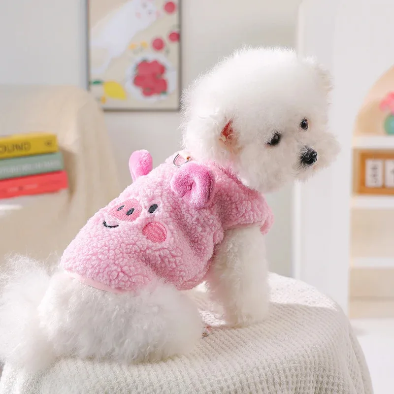 

Warm Lamb Wool Vest for Dogs and Cats Thickened Winter Pet Coat with Piggy Design Cozy Fleece Clothing for Small Medium