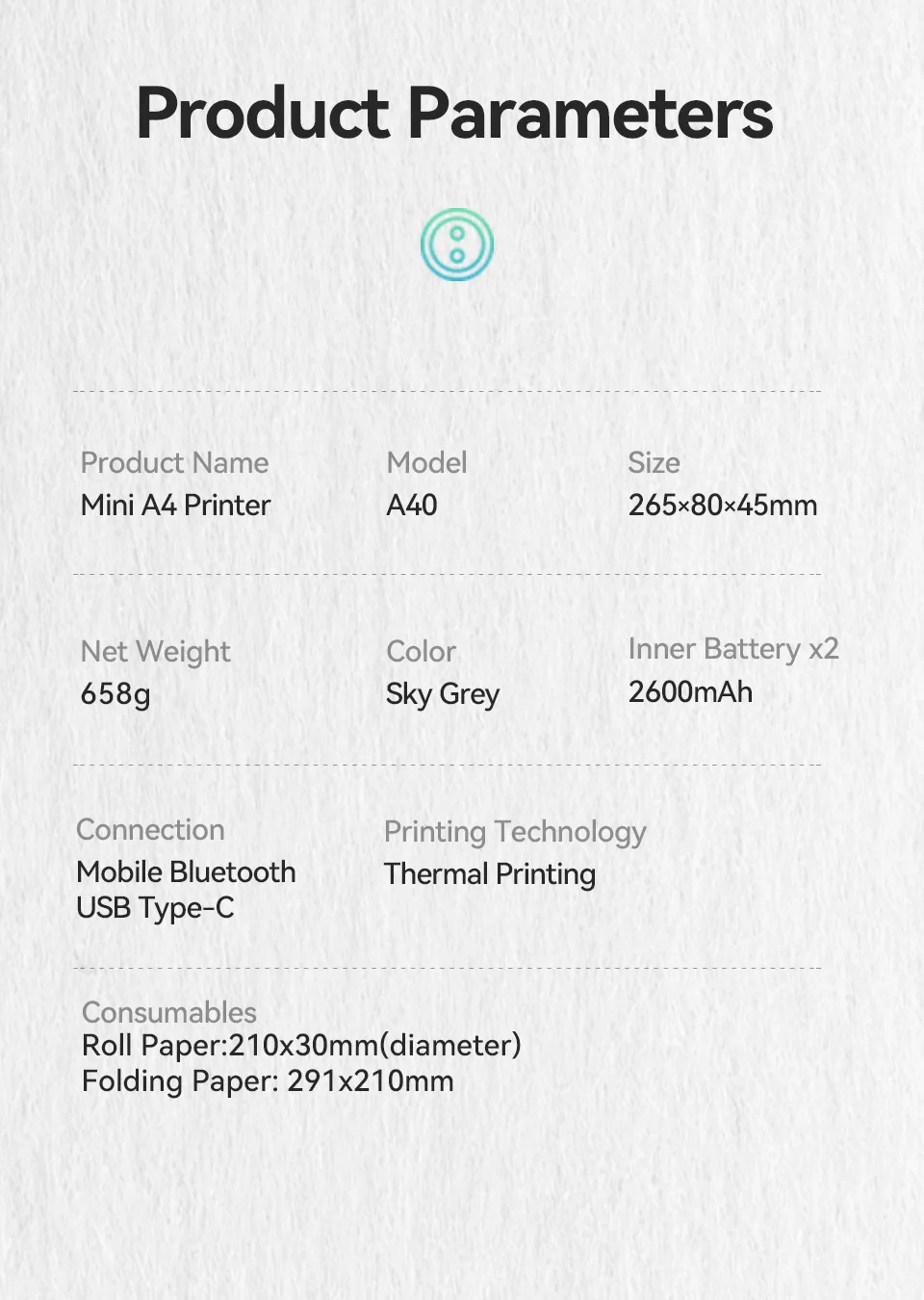 PeriPage Ericsson Portable Mini A4 Thermal Printer and Its Consumables