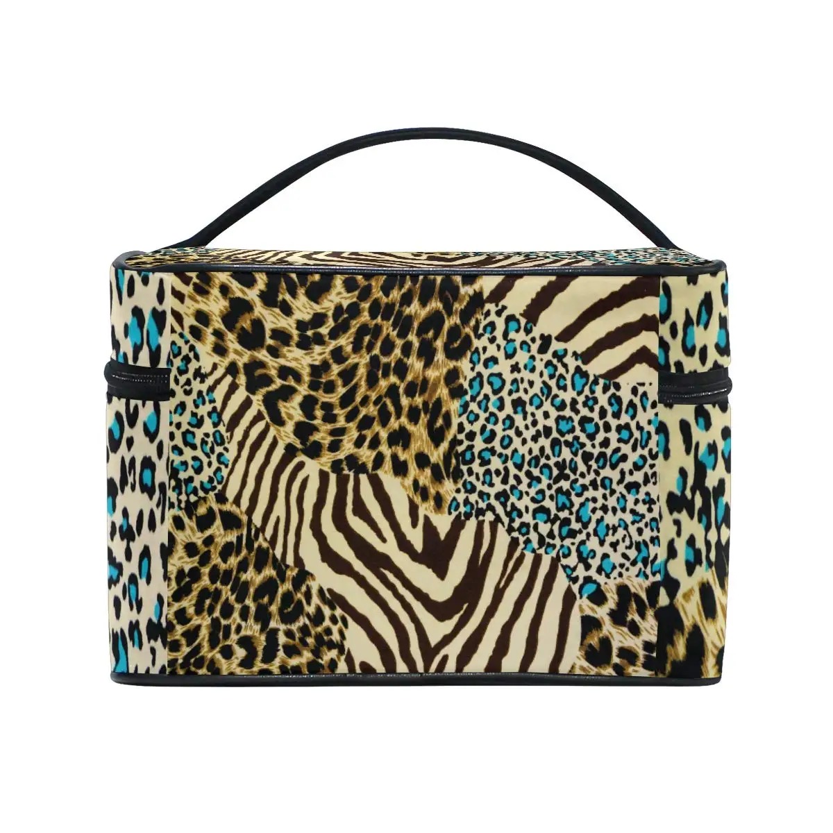 Cosmetic Bag Animal Print Zebra Leopard Travel Makeup Organizer Bag Portable Train Case for Women Girls