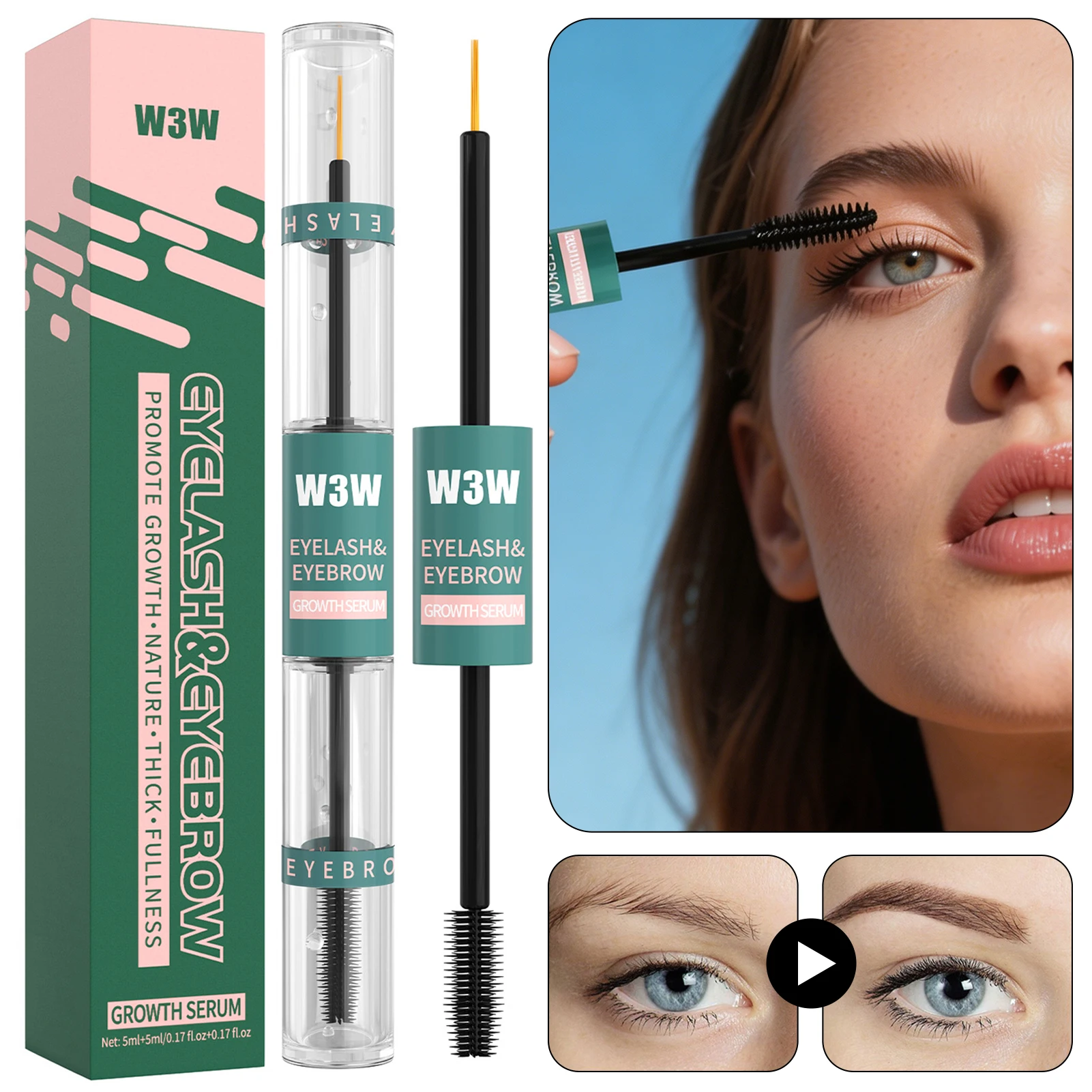 2 In 1 Eyelash Eyebrow Growth Serum Dual-Ended Eyelash Eyebrow Enhancer For Longer Thicker Lashes Fuller Brows For Lash Extensio