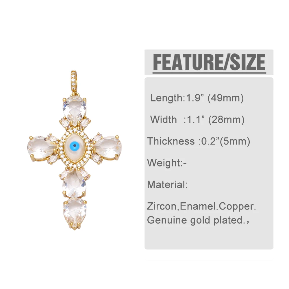 OCESRIO Large Cross Pendants for Jewelry Making Gold Plated Copper Zircon Supplies for Religious Jewelry DIY Components pdta632