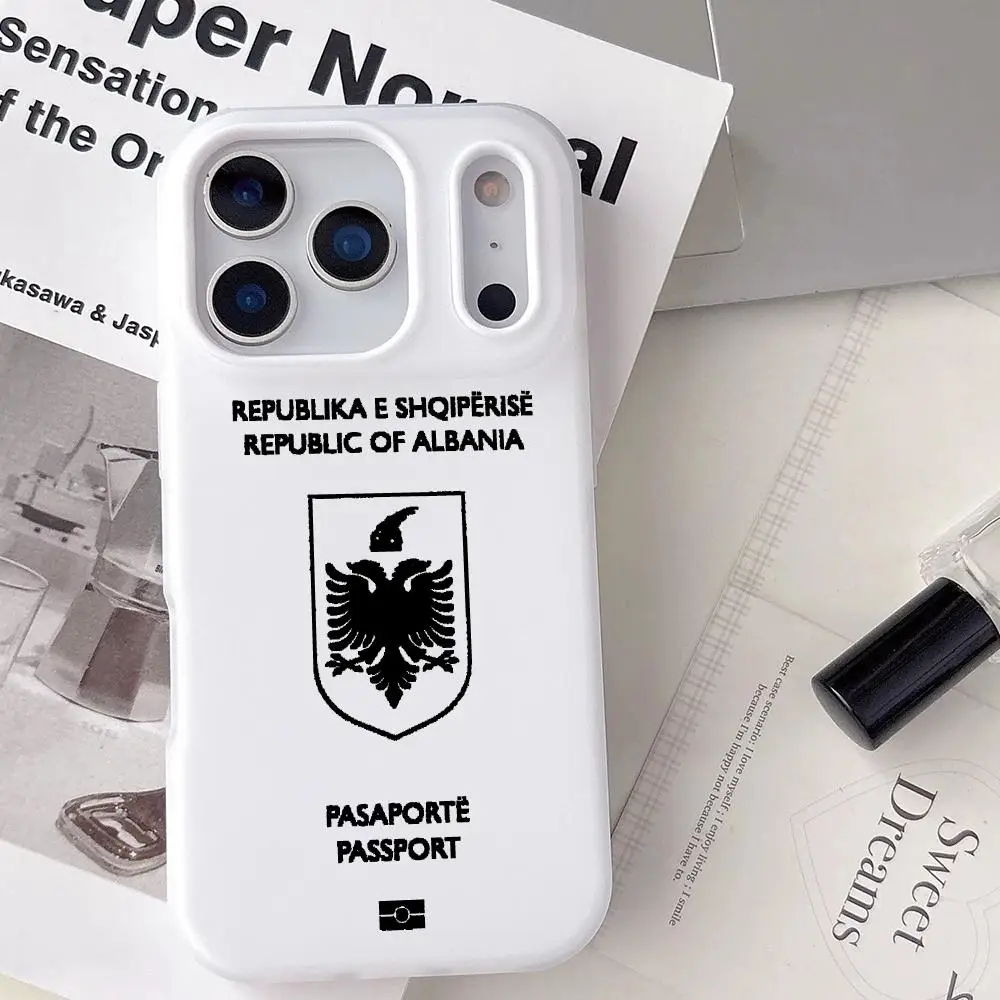 Albanien-Passhülle für iPhone 17, 16, 15, 14, 13, 12, Pro Max Plus, klares Gelee, stoßfest, 2-in-1, weiche TPU-Schutzhülle