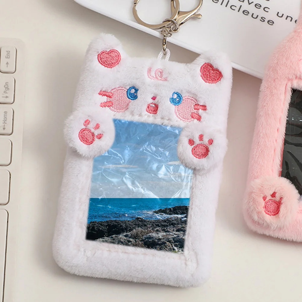 Beadable Keychain Plush Animal Card Holder Fob Badge Pet Visible Photocard Decor